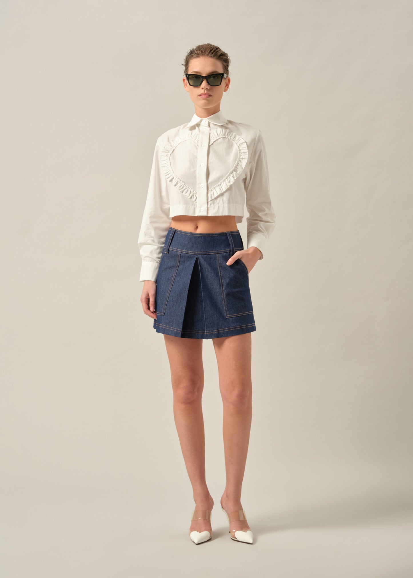 Cropped Heart Chemise - White