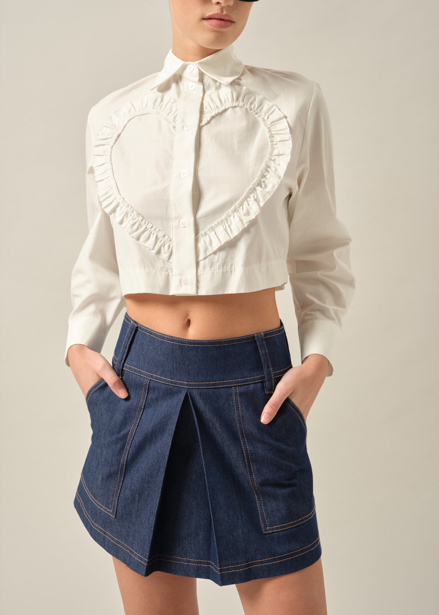 Cropped Heart Chemise - White