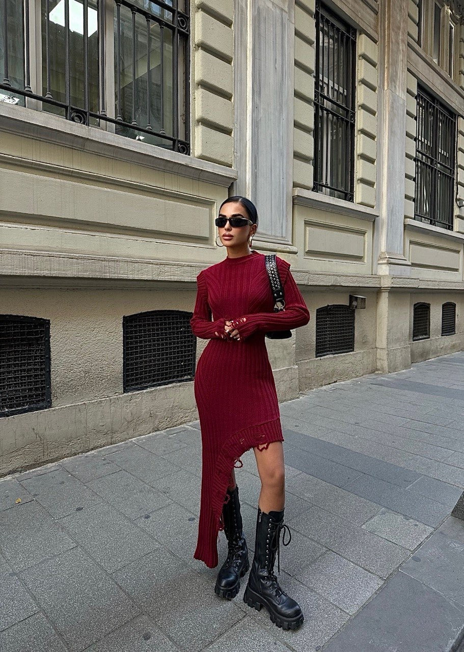 Burgundy Knitted Dress