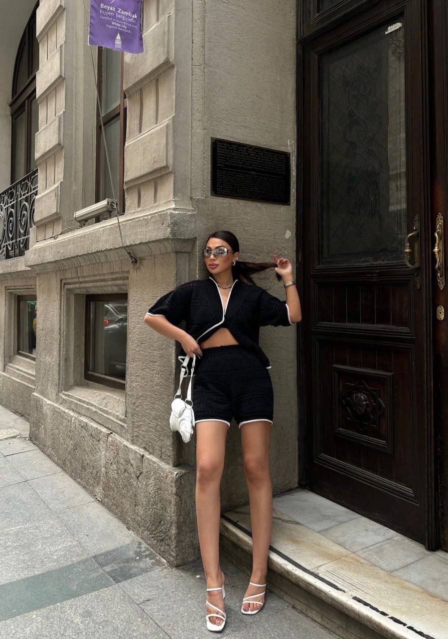 Crochet Shorts Set - Black