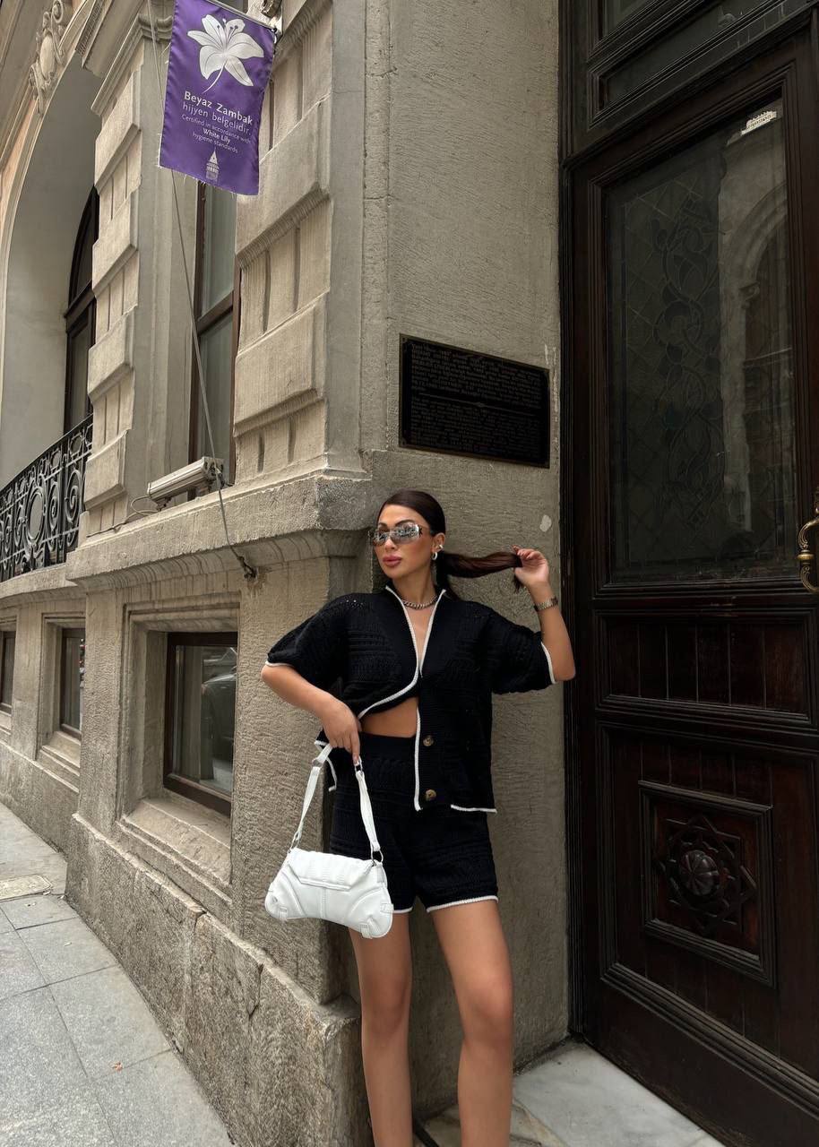 Crochet Shorts Set - Black