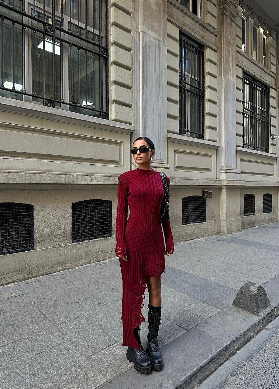 Burgundy Knitted Dress