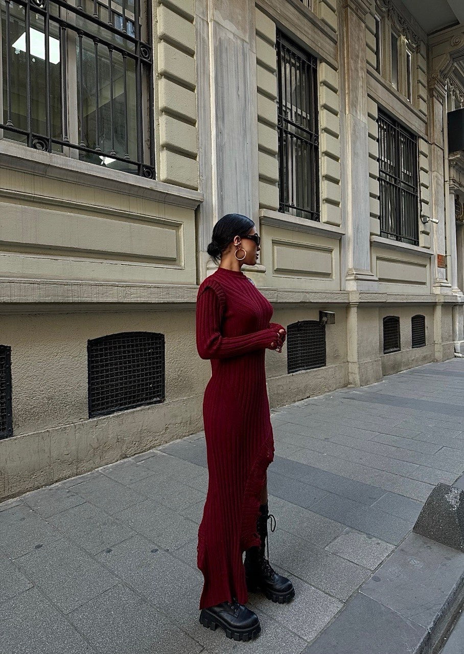 Burgundy Knitted Dress