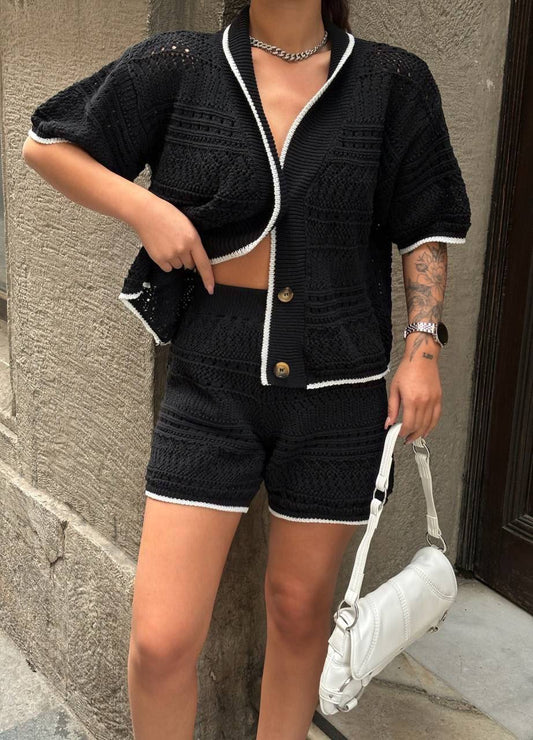 Crochet Shorts Set - Black